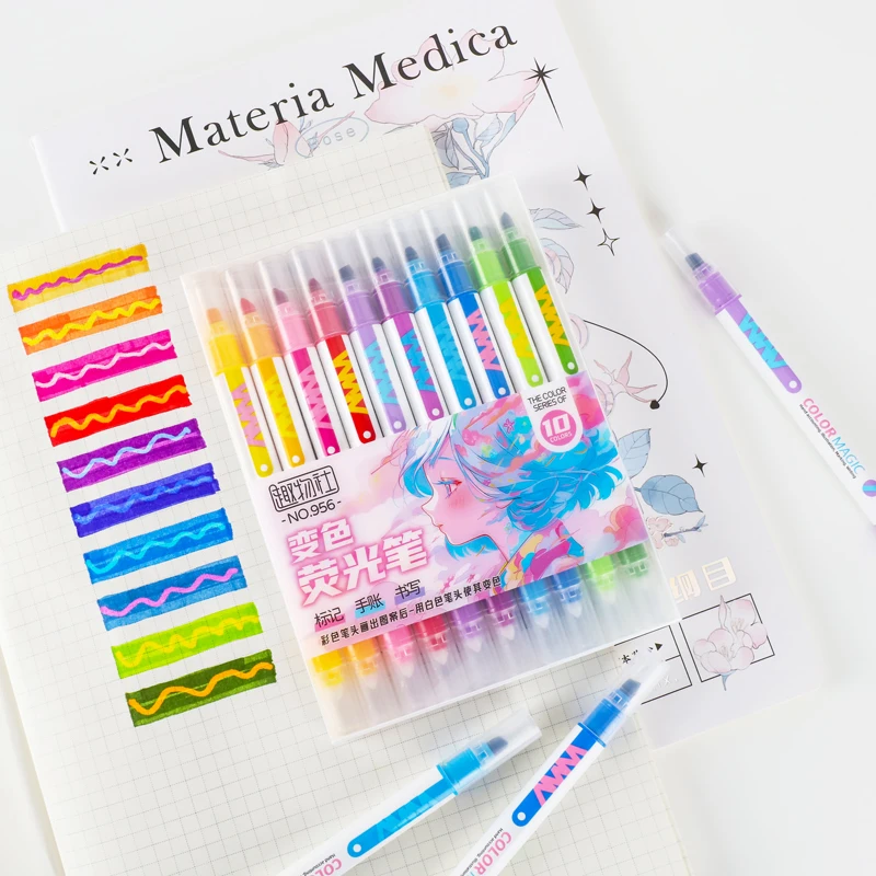 Pastel Highlighter Set Double Ended - 10pcs 양면 매직 컬러 변경 형광펜
